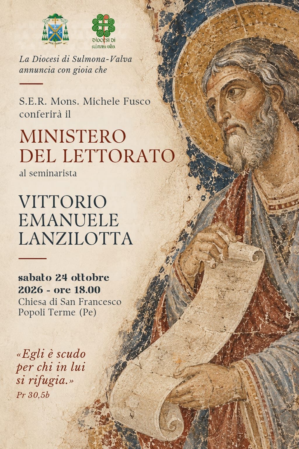La Parola che si fa servizio: Vittorio Emanuele Lanzilotta riceve il ministero del Lettorato